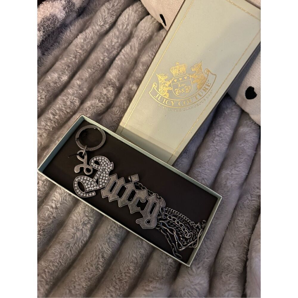 Juicy couture silver gothic logo pave studded chain  bag charm /fob keychain